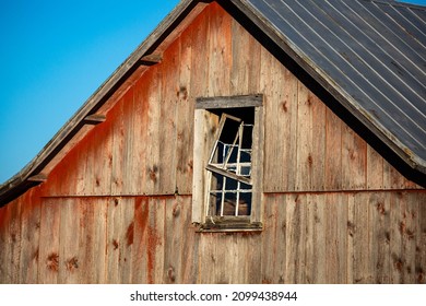 Rustic Aged Barn Siding And Broken Window, Horizontal