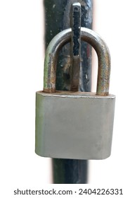 Rustic Aged Padlock Hanging on the Iron Fence