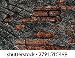 Rustic Antique Orange Brick Texture: Flat Lay Horizontal Red Brick Pattern with Rough Plaster, Warm Retro Backdrop for Graphic Template