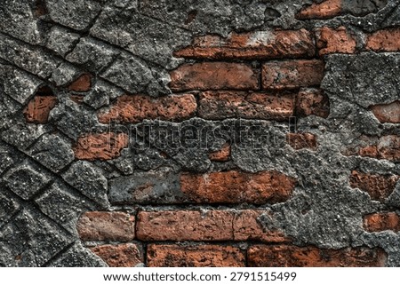 Rustic Antique Orange Brick Texture: Flat Lay Horizontal Red Brick Pattern with Rough Plaster, Warm Retro Backdrop for Graphic Template