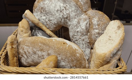 Rustic Artisan Bread Basket with Fresh Homemade Loaves