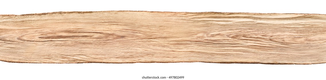 Rustic Background Banner: A Nice Long Untreated Wood Board From A Beech Tree, Isolated On White