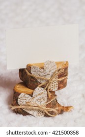 Rustic Background With Wooden Card Holder And Place For Text