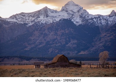 Rustic Barn With Snow Covered Mountains (3)