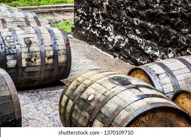 Rustic Bourbon Barrels At A Kentucky Distillery Along The Bourbon Trail. 