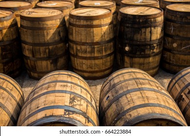 Rustic Bourbon Barrels At A Kentucky Distillery On The Bourbon Trail. 