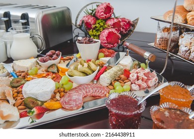 Rustic Buffet Style Meal With Cheese And Cured Meat Platter 