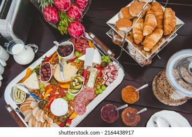 Rustic Buffet Style Meal With Cheese And Cured Meat Platter 