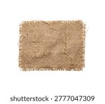 Rustic Burlap Fabric Texture with Frayed Edges Isolated on White Background