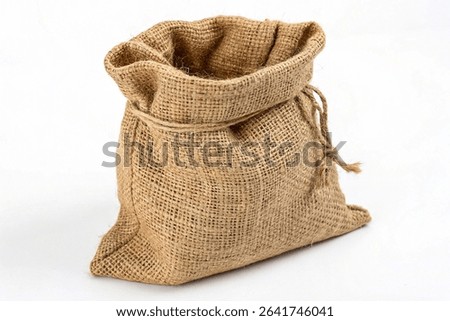 Rustic Burlap Sack with Rolled Edge on White Background