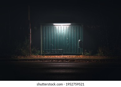 Rustic Bus Stop At Night