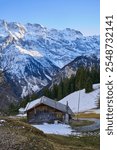 Rustic cabin in the Swiss alps, at the end of the autumn