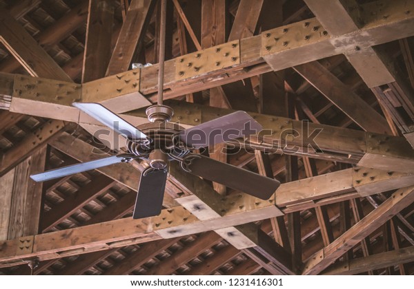 Rustic Ceiling Fan Hanging Old Wood Stock Photo Edit Now 1231416301