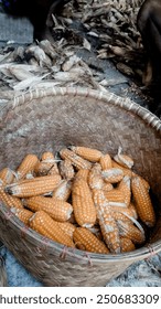 Rustic Charm: Fresh Corn Nestled in a Bamboo Basket