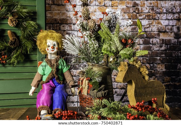 Rustic Christmas Scene Antique Doll Sitting Stock Photo Edit Now