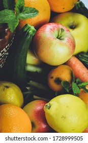 
rustic composition of fruit and vegetables wrapped in a warm light