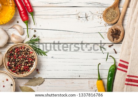 Rustic cooking table with spices