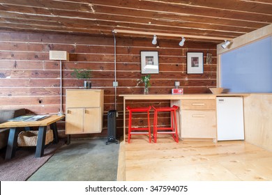 Rustic Dining Room In A Bright Cabin. Interior Design.