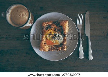 Rustic Egg Puff Pastry Breakfast with Coffee | Stock Photo
