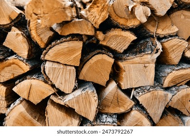 Rustic firewood pile in a cozy outdoor setting, perfect for a winter evening by the fire - Powered by Shutterstock