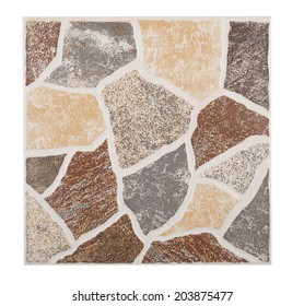 Rustic Floor Ceramic Tile With Stone Texture Isolated On White And Clipping Path