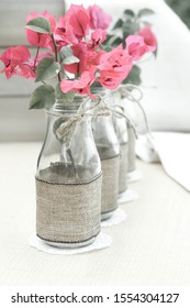 Rustic Flower Jars Burlap Table Settings Centerpiece