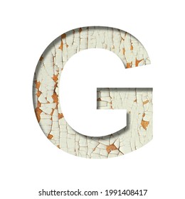 Rustic Font. The Letter G Cut Out Of Paper On The Background Of Old Rustic Wall With Peeling Paint And Cracks. Set Of Simple Decorative Fonts