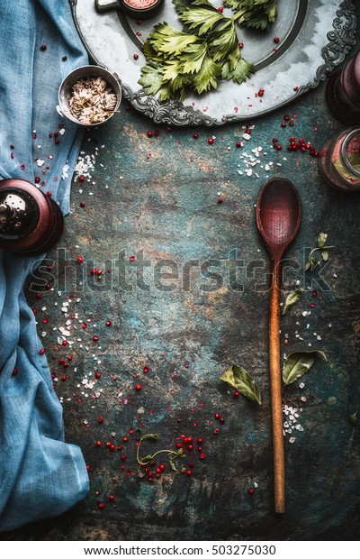 Rustic Food Background Spice Mill Wooden Stock Photo 503275030 ...