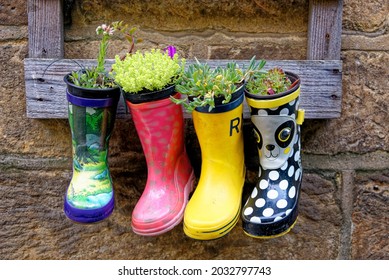 Rustic Garden Boots Pots In Rural Village - Garden Ideas And Small Garden Design