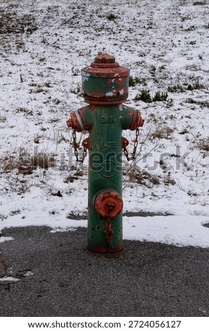 Rustic Green Fire Hydrant Centered Against a Snowy Ground Background