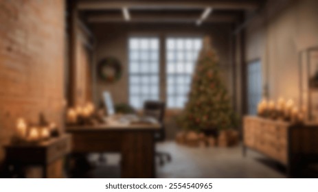 A rustic holiday workspace with Christmas candles and a tree, evoking a cozy winter atmosphere perfect for festive season themes. - Powered by Shutterstock