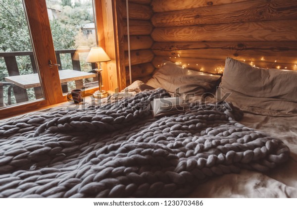 Rustic Interior Decoration Log Cabin Bedroom Stock Photo Edit Now