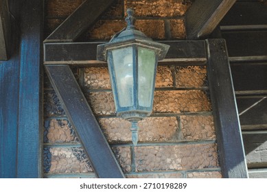 rustic interior, lantern, wall, beams