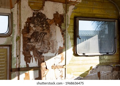 Rustic Interior Of A Old Destroyed Caravan