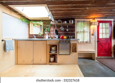 Rustic Kitchen In A Bright Cabin. Interior Design.