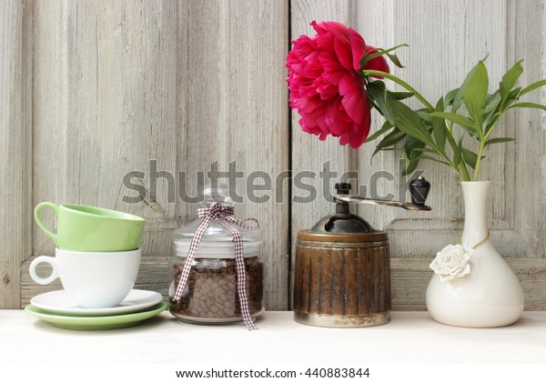 Rustic Kitchen Decorglass Can Coffee Grains Stock Photo Edit Now
