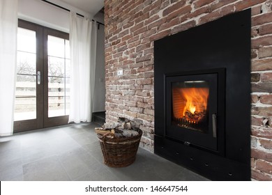 Rustic Living Room With Fireplace