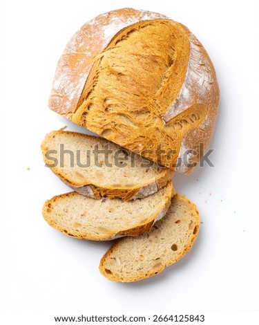 Rustic Loaf of Bread with Slices on White Background