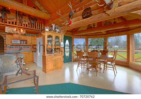 Rustic Log Cabin On Horse Farm Stock Photo Edit Now 70720762