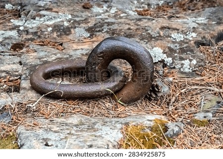 rustic mooring ring embedded in rock. abstract maritime background or connection and security concepts.