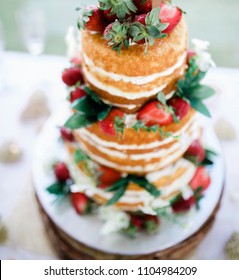 Rustic Naked Wedding Cake With No Frosting