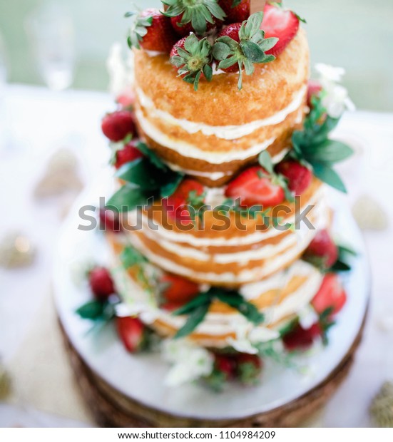 Rustic Naked Wedding Cake No Frosting Stock Photo Edit Now