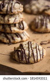 Rustic Oat Cookies With Chocolate Drizzle