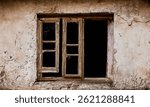 Rustic and old background looks shallow with moss lichens wear abandoned old window