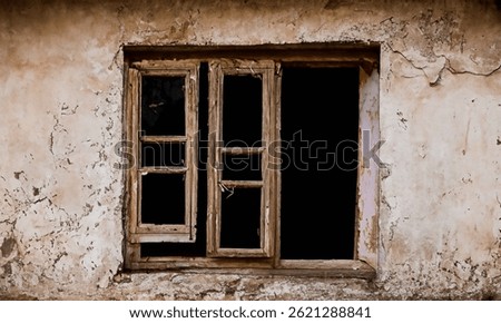 Rustic and old background looks shallow with moss lichens wear abandoned old window