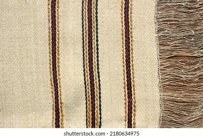 Rustic Old Homespun Towel Background. Eastern European Culture, Ukrainian Style.