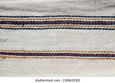 Rustic Old Homespun Towel Close Up View. Eastern European Culture, Ukrainian Style.