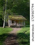 Rustic old log cabin located in Spring Mill State Park Pioneer village