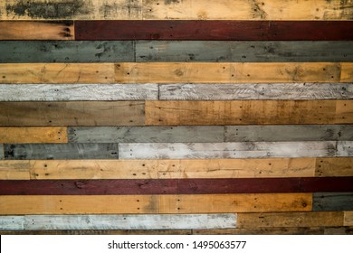 Rustic Pallet Wood Wall With White, Grays, Browns, And Red Colors For Backgrounds, Displays, Flat Lays Or Copy Space