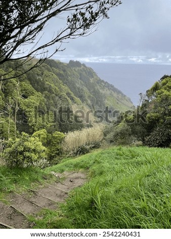 Rustic path down mountain overlooking the ocran
